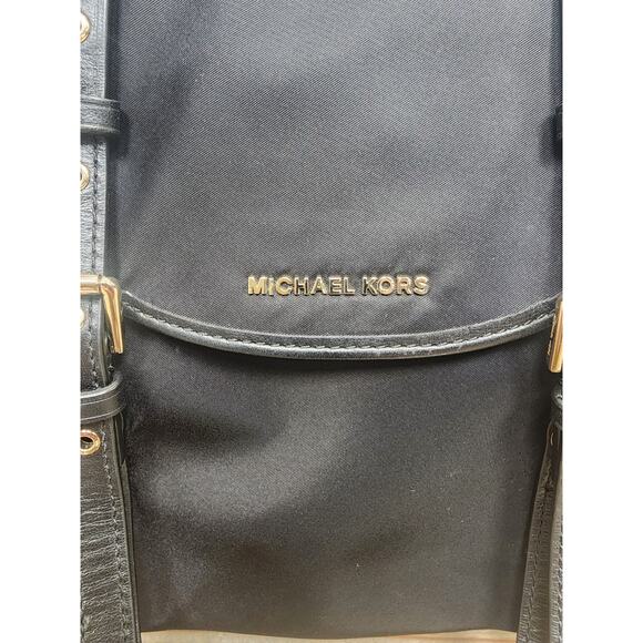 Michael Kors Leila Flap Medium Nylon Backpack Bag Gold Studs - Picture 2 of 11